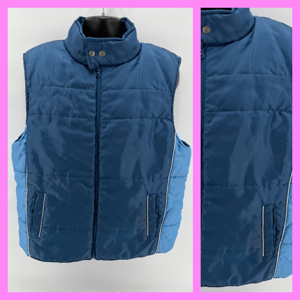 Arizona Jean Co Puffer Vest‎ Womens L Blue Quilted Full Zip Sleeveless Jacket